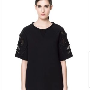 Zara Black Sweatshirt with Embroidered Sleeves